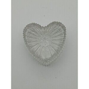 VTG Glass Heart Shaped Covered Dish Trinket Box Vanity Crystal Rings Earrings